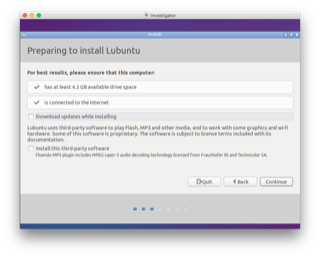 Lubuntu Installation Preparation Selections