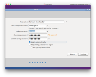 Lubuntu Installation User Account Settings
